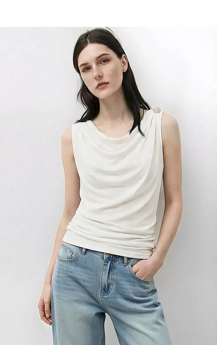 Amii Cowl Neck Women's Tank Top 2026 Summer New Stretch Knit Sleeveless Camisole Loose Casual Holiday Vest For Women 12622062