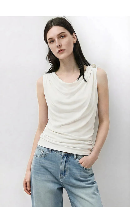 Amii Cowl Neck Women's Tank Top 2026 Summer New Stretch Knit Sleeveless Camisole Loose Casual Holiday Vest For Women 12622062
