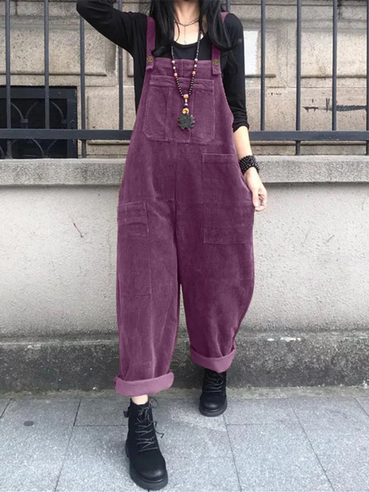 Autumn Corduroy Jumpsuits 2025 ZANZEA Women Overall Pants Casual Suspender Fashion Wide Leg Playsuits Rompers Streetwear Trouser