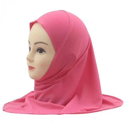 Kids Islamic Hijab Arab Girls Muslim Turban Scarf Shawls Cap Solid Color Fit 2-6 Years Old Children Wear Directly Instant Hijab