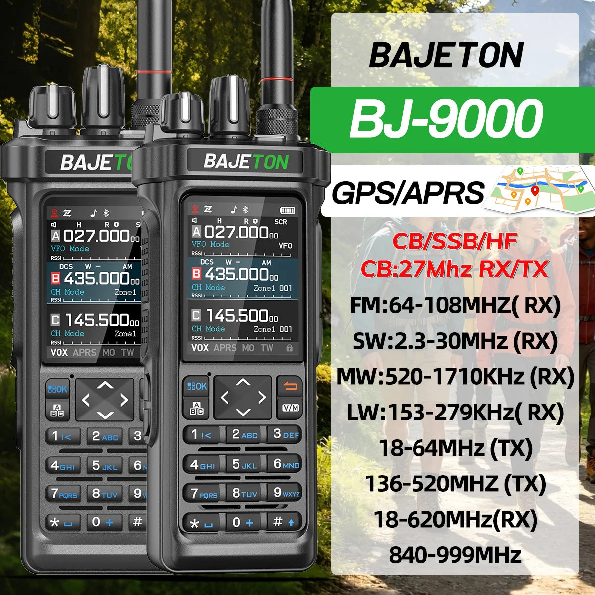 1/2PCS BAJETON BJ-9000 Walkie Talkie 10W GPS APRS CB/SSB/HF 27Mhz Bluetooth Programmable Long Rang For RT-950 PRO Ham Radio