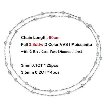 EWYA Luxury D Color Full 3/3.5mm Round Bubble Moissanite Diamond Tennis Necklace for Women Party S925 Silver 2-Layer Neck Chain