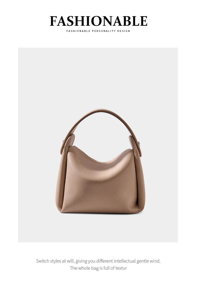 Burminsa Cowhide Genuine Leather Tote Shoulder Bags For Women 2026 Luxury Designer Crossbody Purses Bucket Work Ladies Handbags