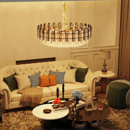 Modern K9 Crystal Chandelier Round Ceiling Fixtures Pendant Lights Living Room Bedroom