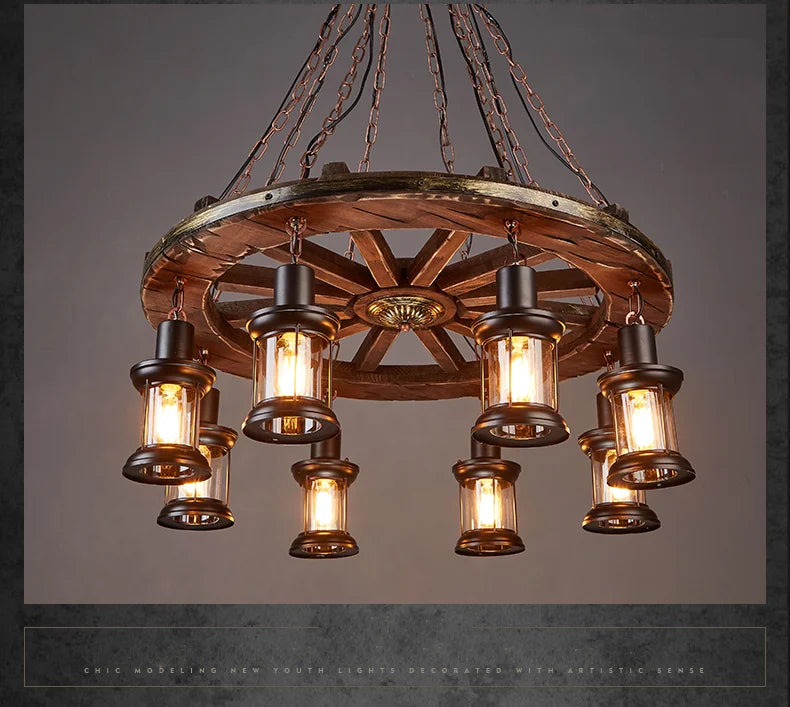Classical Industrial Iron LED Wheel Pendant lights Metallic lustre Hanging Lamps Bar decoration Suspend Lamps Cafe Pendend Lamps