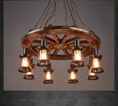 Classical Industrial Iron LED Wheel Pendant lights Metallic lustre Hanging Lamps Bar decoration Suspend Lamps Cafe Pendend Lamps