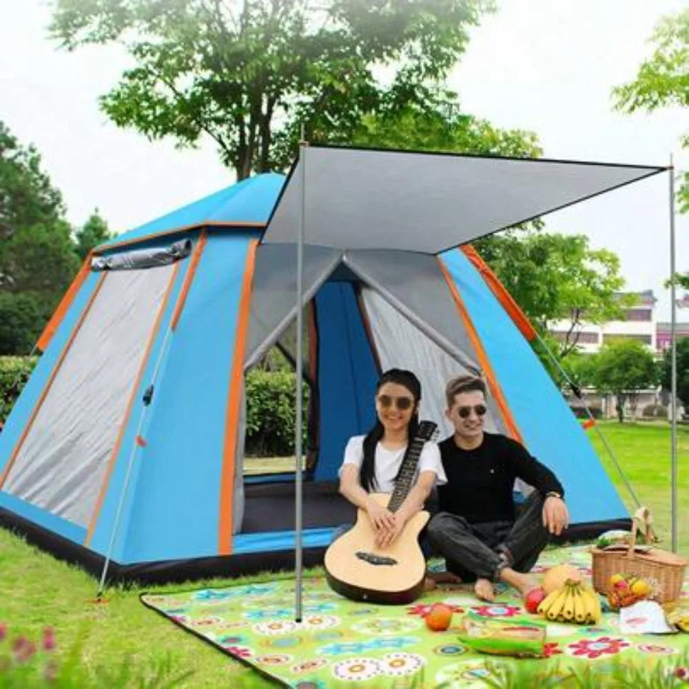 4-5 Person Waterproof Double Layer Camping Tent, Portable Family Dome Tent for Outdoor Hiking Backpacking Fishing Beach, 2 Mesh Windows with Mosquito Nets, Ventilated Rainfly Sun Shade, Easy Setup Freestanding Lightweight wit