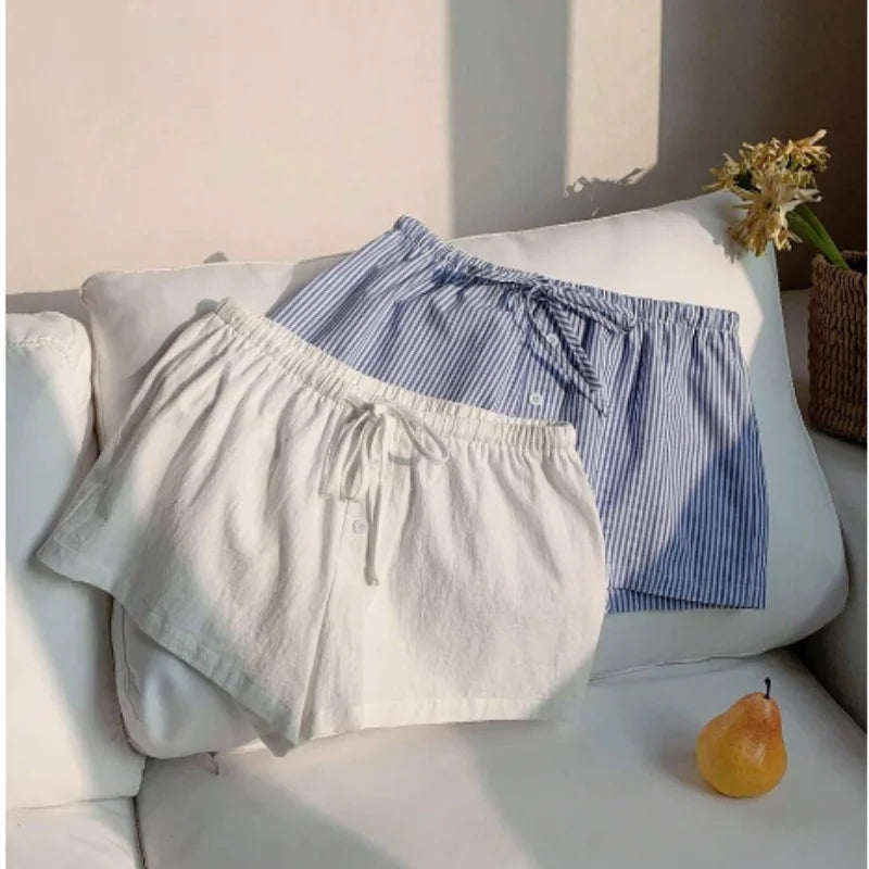 Elegant Beach Party Club Shorts Fashion Women Striped 2026 New Summer Drawstring Pocket Short Pant Casual Loose Wide Leg Pants