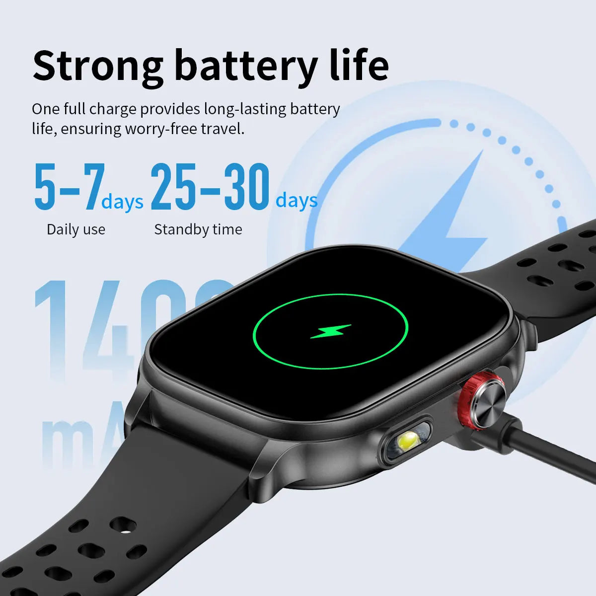 LIGE Militray 1400mAh Large Battery Smart Watch For Men 2.01 inch HD Screen 100+Sports Mode Bluetooth Call Men Women Smartwatch