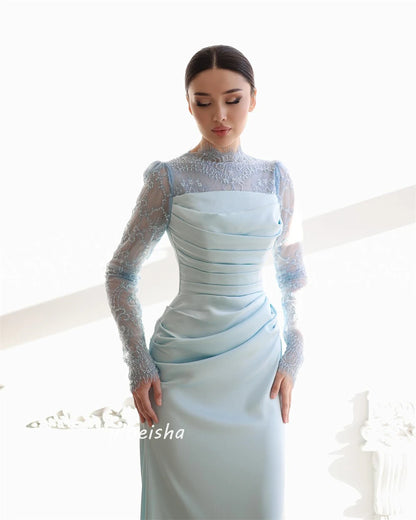 Customized Jiayigong  Chiffon Applique Ruched Evening A-line High Collar Bespoke Occasion Gown Long Dresses
