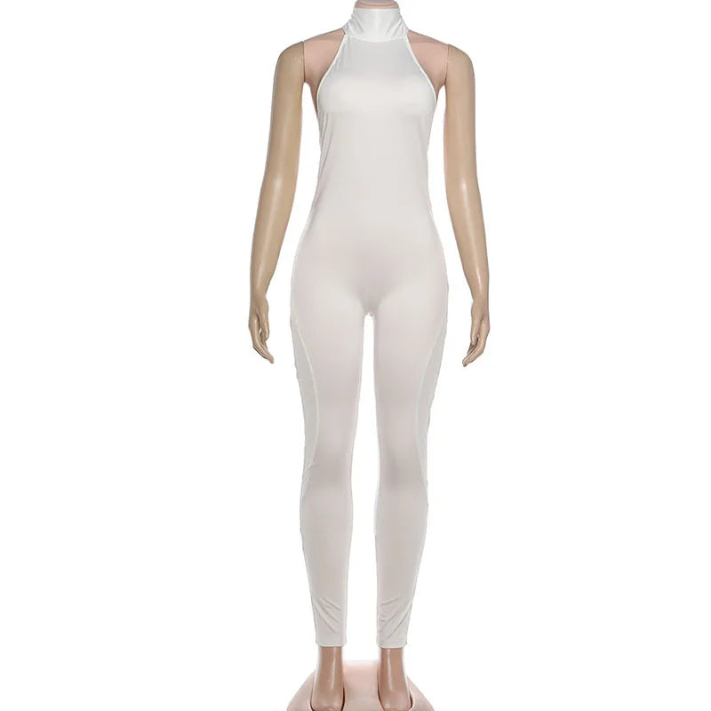 Sexy Skinny Jumpsuits Women Lift Buttocks Jumpsuit Solid Color Bandage Backless Halter Slim Yoga Fashion Overalls Streetwear