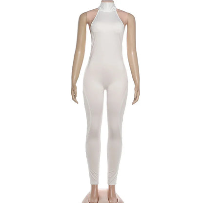 Sexy Skinny Jumpsuits Women Lift Buttocks Jumpsuit Solid Color Bandage Backless Halter Slim Yoga Fashion Overalls Streetwear