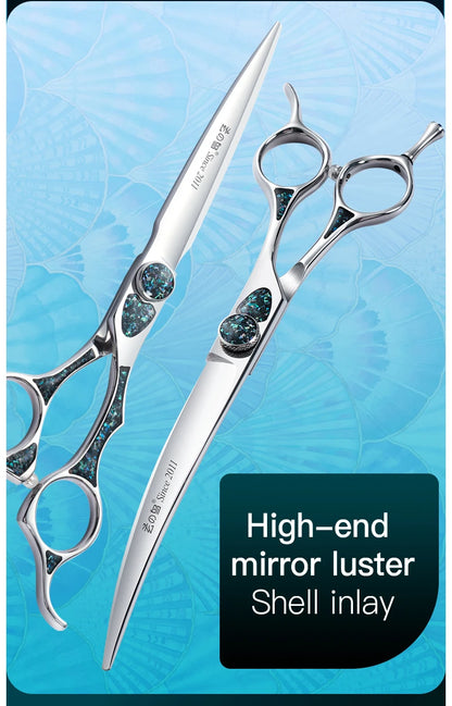 Fenice King Series 7/7.5Inch VG10 Shell Bearing Screws Dog Trimming Grooming Straight Curved Thinner Chunker Pet Scissors Tools