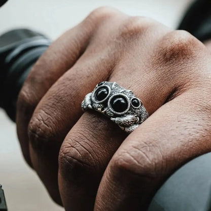 Black Agate Jumping Spider Ring Personalized Electroplated Copper Animal Open Rings Adjustable Opening Fashion Statement Ring