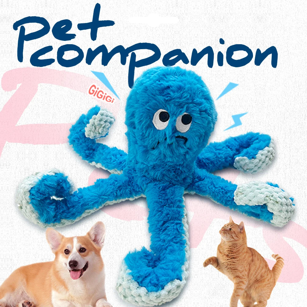 Octopus Pet Plush Toy Cat Dog Squeaker Squeaky Octopus Toy Bite Resistant Puppy Interactive Training Teeth Cleaning Chew Toys