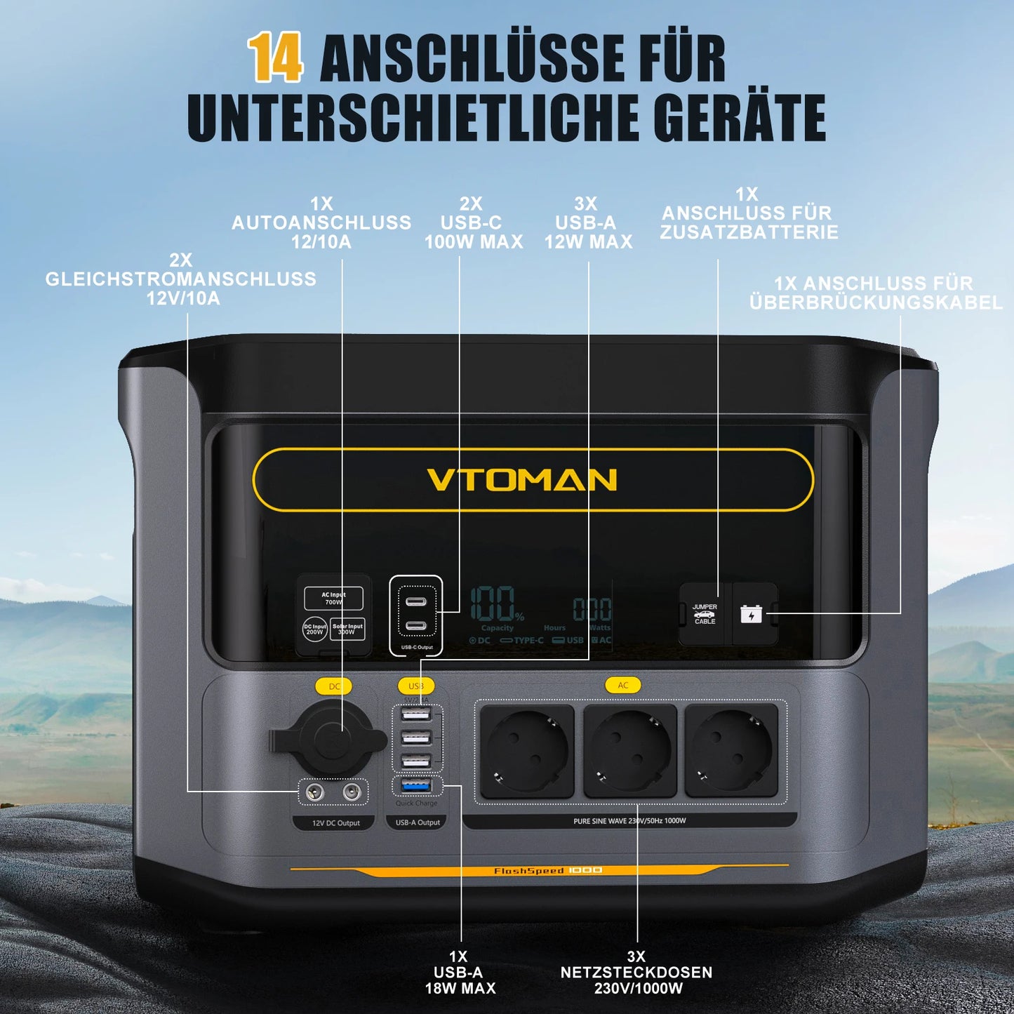 VTOMAN FlashSpeed 1000 Portable Power Station 2000W 828Wh LiFeP04 Battery For Outdoor Camping Tent Travel