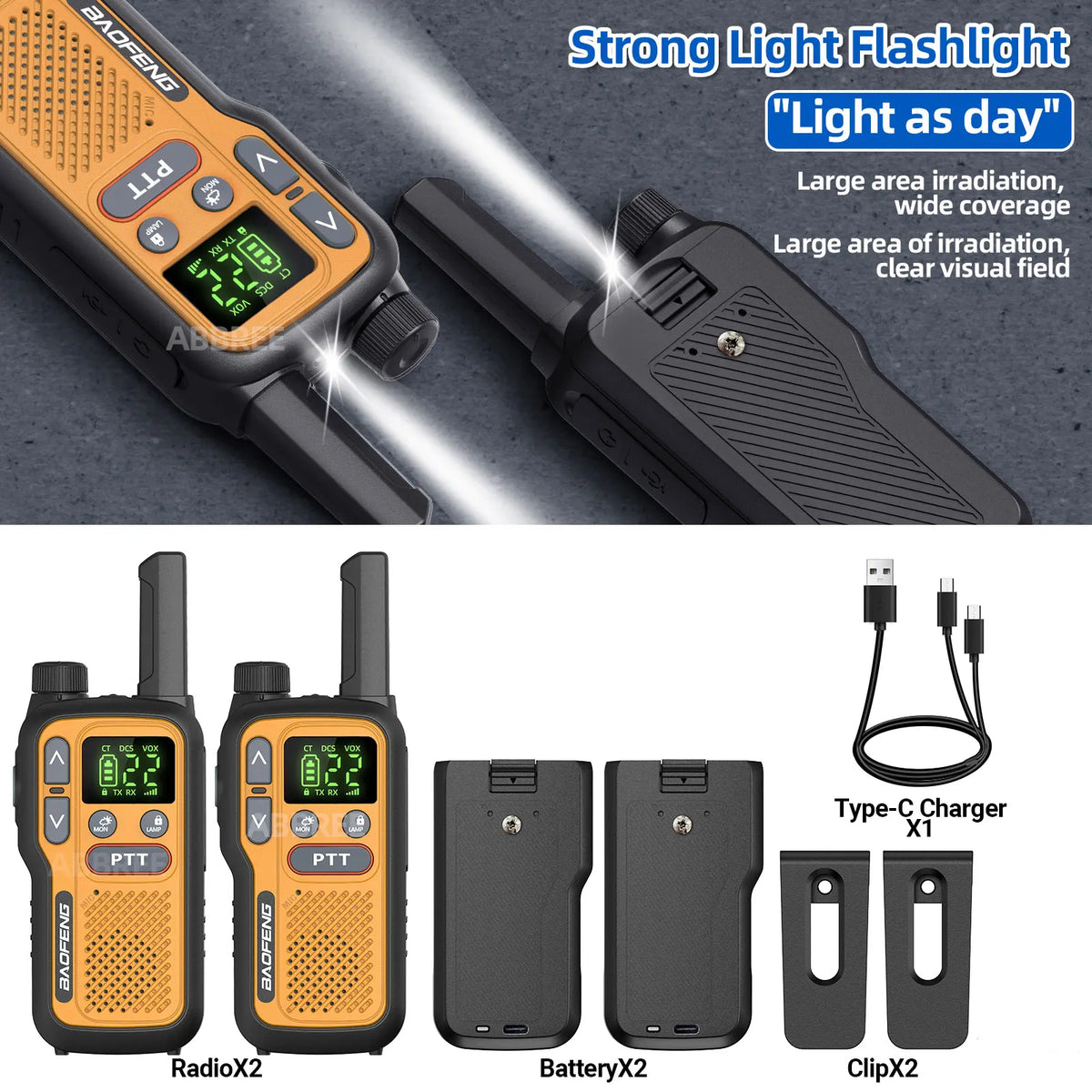 2PCS Baofeng BF-T18 Mini Walkie Talkie Dual PTT Long Range PMR FRS NOAA VOX FM Two Way Radio Type-C Charger For Travel Camping