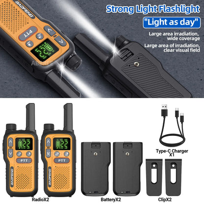 2PCS Baofeng BF-T18 Mini Walkie Talkie Dual PTT Long Range PMR FRS NOAA VOX FM Two Way Radio Type-C Charger For Travel Camping