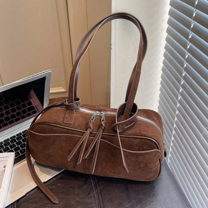 2026 Autumn Winter Latest Commute Shoulder Bags For Women PU Suede Pure Color Large Capacity Boston Bag Luxury Designer Handbags