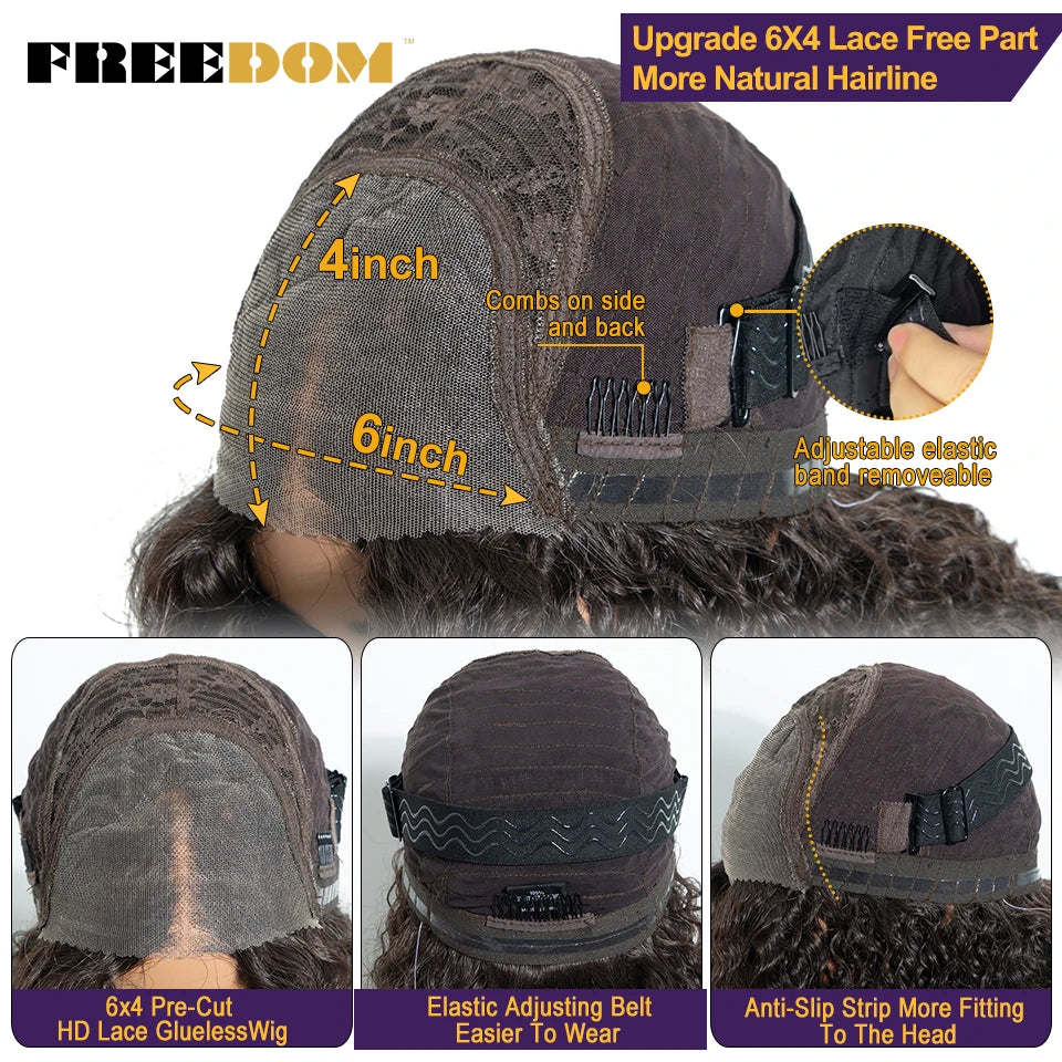 FREEDOM Synthetic Lace Front Wigs For Women 6x4 Pre-cut 32 Inch Long Curly Lace Wig Pre-plucked Ombre Brown Blonde Glueless Wigs