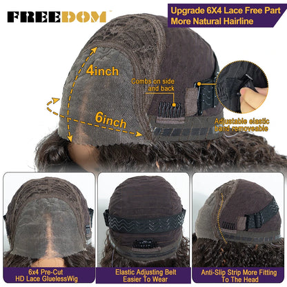 FREEDOM Synthetic Lace Front Wigs For Women 6x4 Pre-cut 32 Inch Long Curly Lace Wig Pre-plucked Ombre Brown Blonde Glueless Wigs