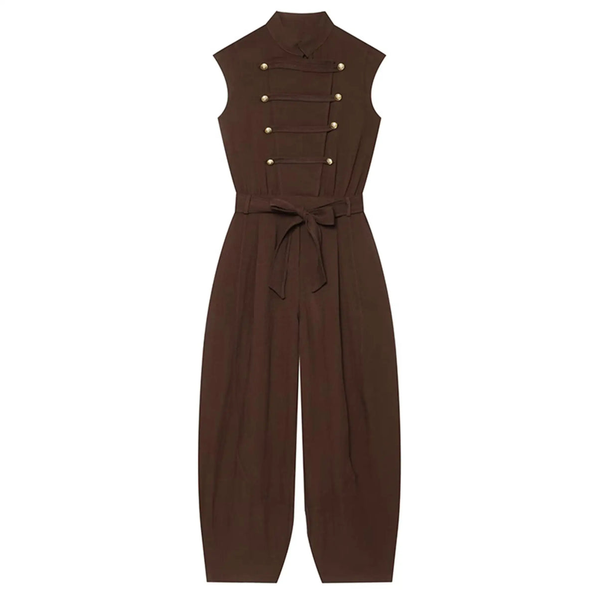 Women Long Jumpsuits 2026 Sleeveless Playsuits Elegant Solid Color Rompers Casual Stand Collar Belt Fashion Commuting Outfit