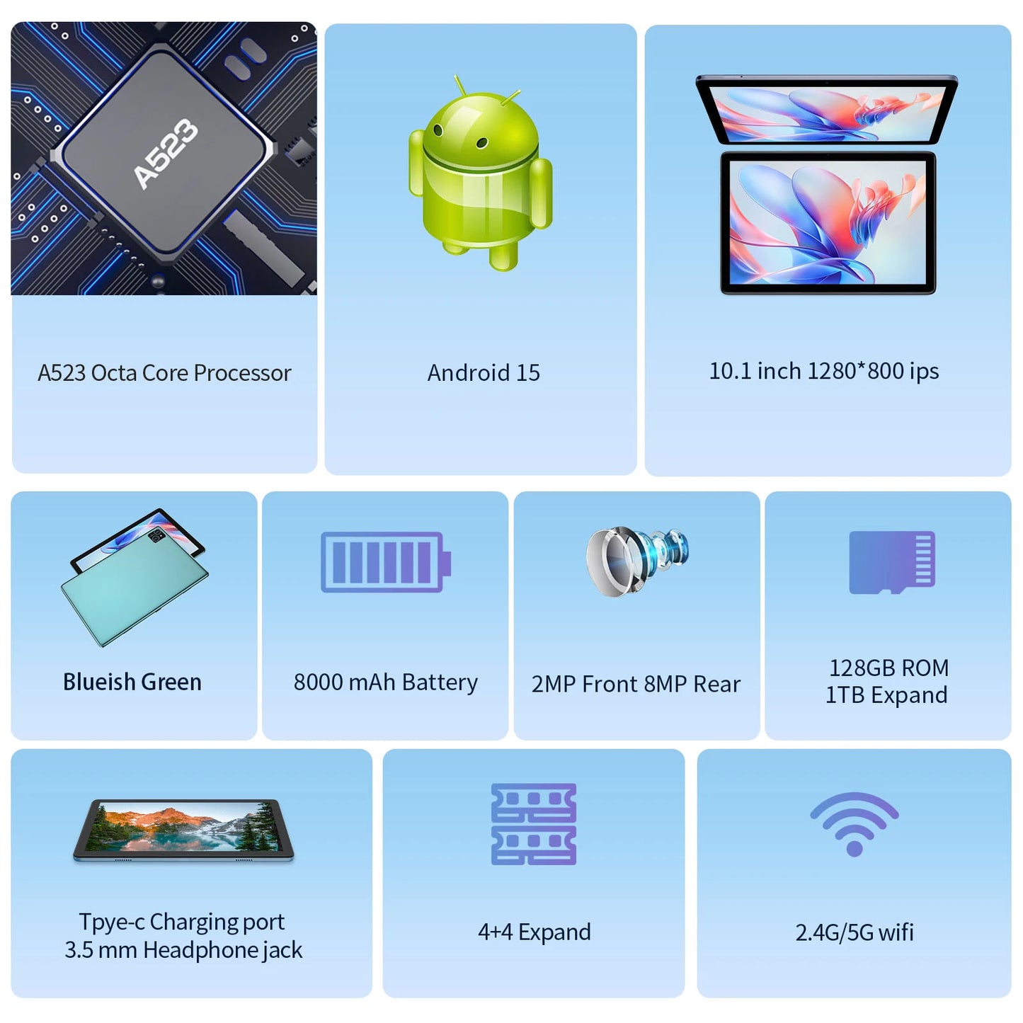 PRITOM TAB11 Android 15 Tablet 10 Inch, 16GB(4+12 Expand) RAM + 128GB ROM, Octa Core, 5G WiFi, with Keyboard, Mouse, Case