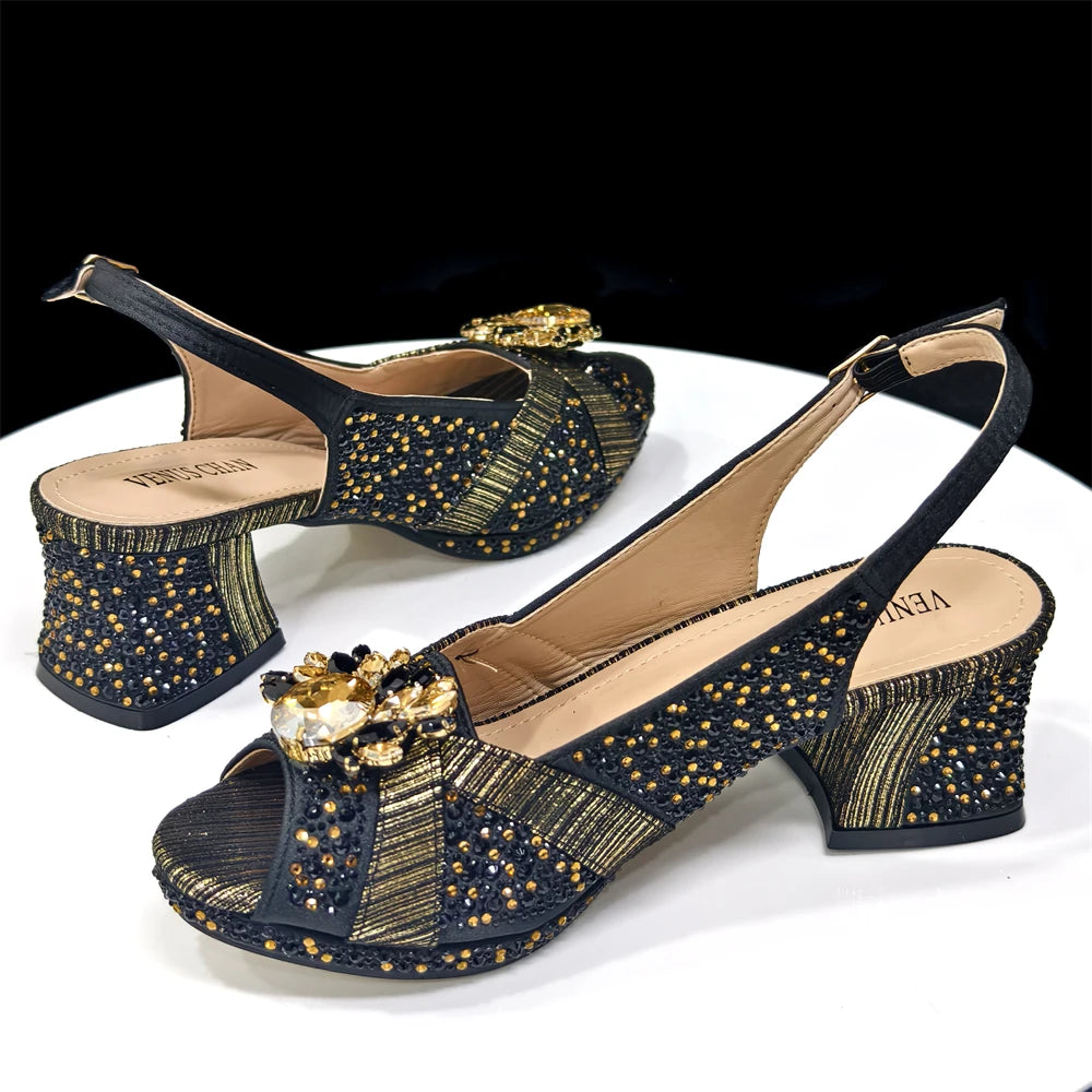 2025 Elegant Women's Peep-Toe Heels and Matching Wine Color Diamond Pumps Set - Stylish Italian Shoes and Bags for Parties