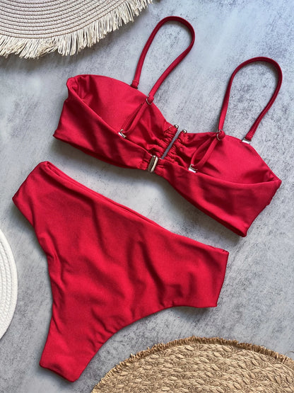 Bandeau Bikini Push Up Women Swimsuits 2026 Sexy Female Swimwear Brazilian Bikini Set Thong Biquini Swim Suits Solid Beachwear