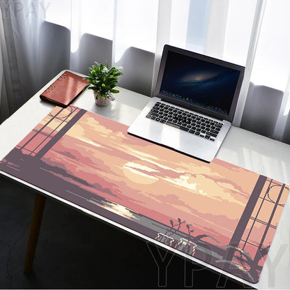Pixel Mouse Pad Japan Street Large Gamer Mousepad Keyboard Mat Office Mouse Mats Rubber Slipamt Deskpad XXL Table Mat