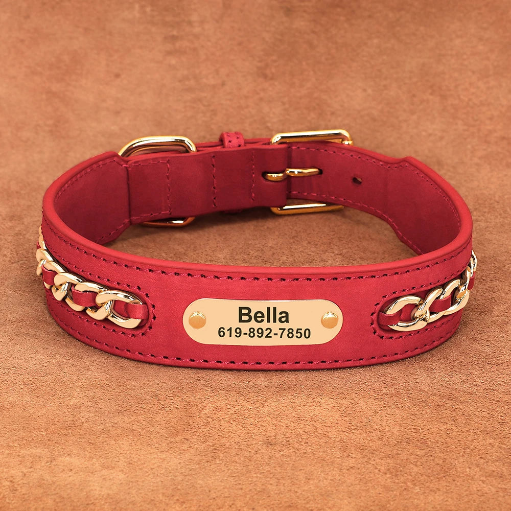 Custom Leather Dog Collar Accessories Personalized ID Tag Nameplate Collars For Small Medium Large Dogs French Bulldog Pitbull