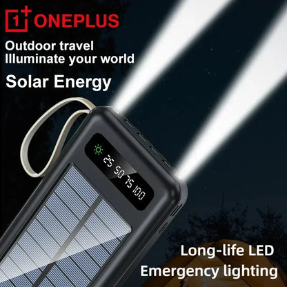 VIVO 200000mAh Solar Power Bank Large Capacity Mobile Power Fast Charging Battery Dual USB 4 Cables For iPhone Samsung Huawei