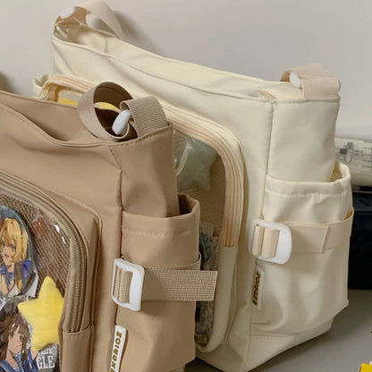 Japanese High School Girls Crossbody Bags Transparent Square Ita Bags Handbags Black Messenger Bag Ladies Sweet Lolita
