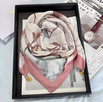 2026 new magnetic buckle silk scarf for women's small square scarf for autumn and winter warmth and cold resistance, fashionabl