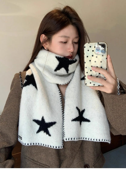 Women's Scarves Korean Star Sweet Kawaii Thickened Warm High Quality Shawl For Girl Versatile Cute Preppy Style Scarf Winter