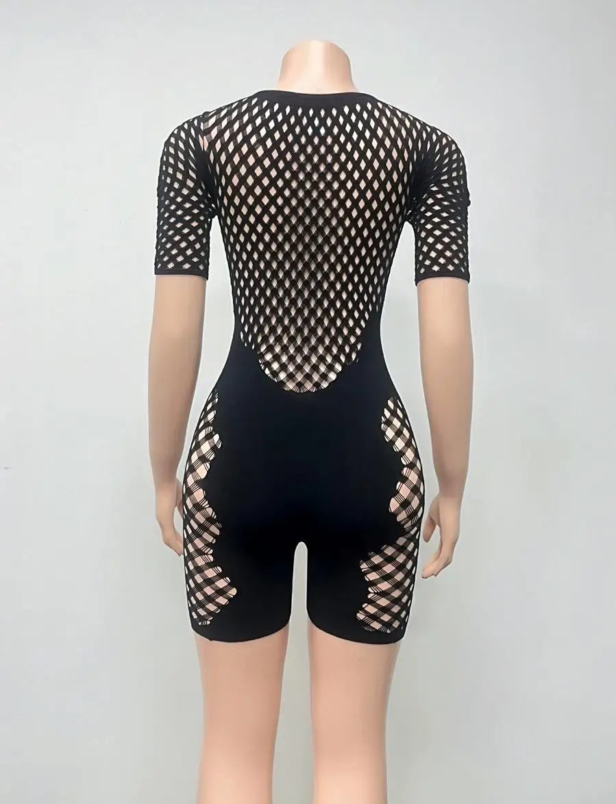 Weird Puss Hollow Patchwork Playsuit Women Sexy Exposed Coquette Summer Trend Skinny Hottie Midnight Club Party Stretch Romper