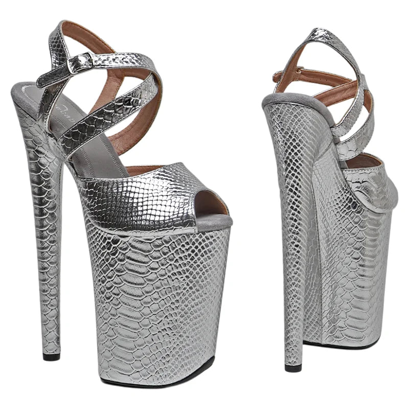 Leecabe 23CM/9inches Snake PU Upper Fashion Trend Exotic Sexy Romantic Platform Sexy High Heels Sandals Pole Dance Shoes
