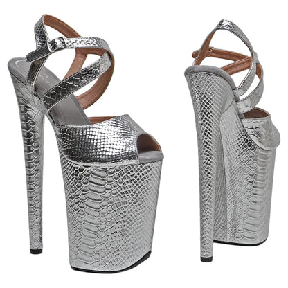 Leecabe 23CM/9inches Snake PU Upper Fashion Trend Exotic Sexy Romantic Platform Sexy High Heels Sandals Pole Dance Shoes