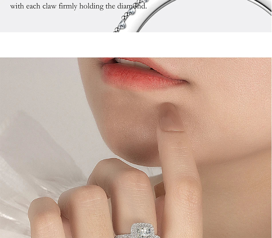 PERFANY 1CT Princess Square Cut Moissanite Ring Women S925 Pure Silver Laboratory Diamond Wedding Fashion Luxury Jewelry