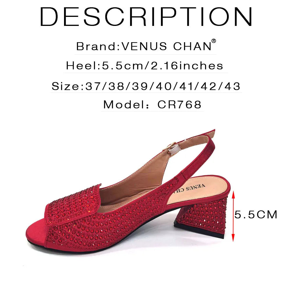 High Heels Shoes for Women Embroidery Rhinestone Italian Design Blue Color Pointed Toe Shoes and Bags Set Fashion