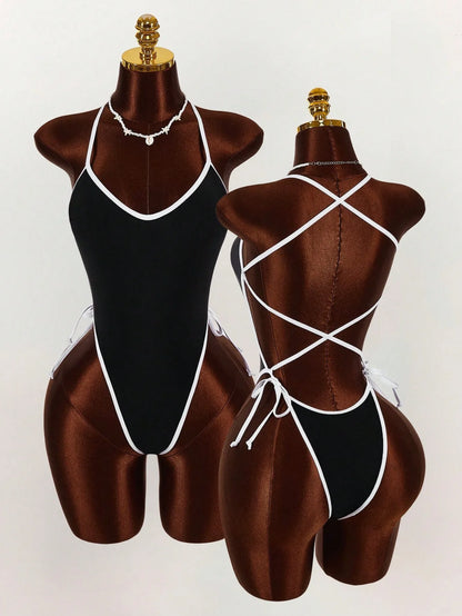 Sexy Black White Contrast Sleeveless Bodysuit Women For Summer Street Fashion And Party