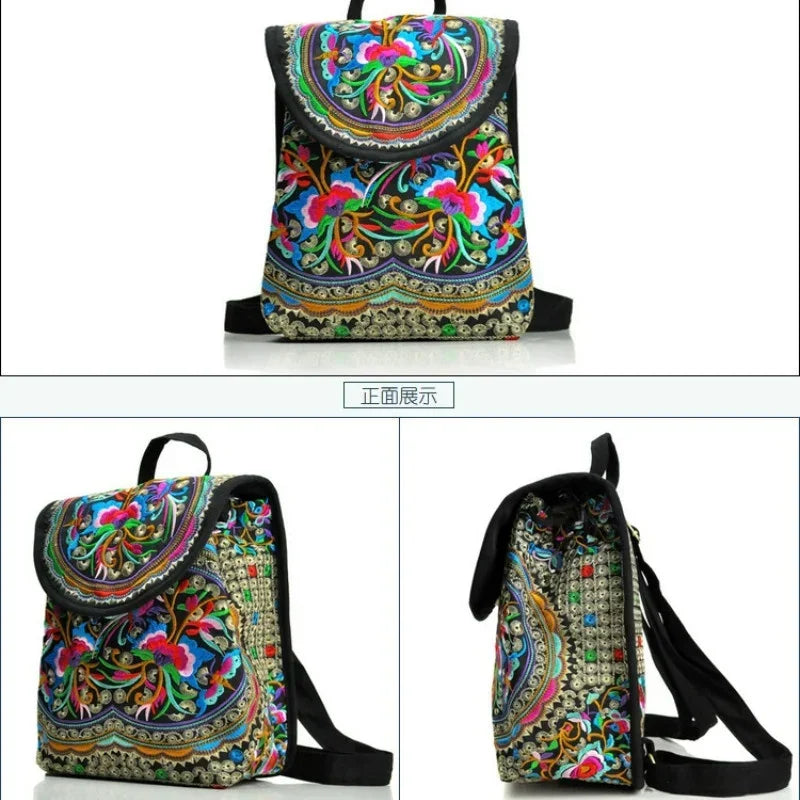 New National Embroidery Women Shopping Cover Backpacks!Nice Floral Embroidered Lady Bohemian Backrack Top-sale Canvas Backpack