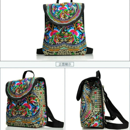 New National Embroidery Women Shopping Cover Backpacks!Nice Floral Embroidered Lady Bohemian Backrack Top-sale Canvas Backpack