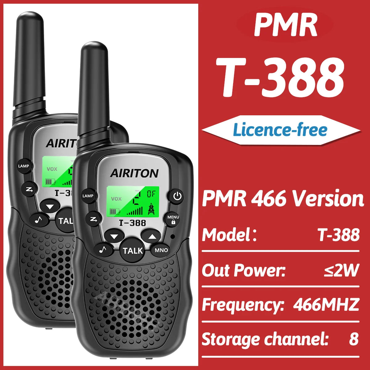 2PCS AIRITON T-388 Kids Walkie Talkie Children 3 Mile Range Two Way Receiver Electronic Radio Flashlight Children Gift for Kid
