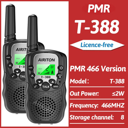 2PCS AIRITON T-388 Kids Walkie Talkie Children 3 Mile Range Two Way Receiver Electronic Radio Flashlight Children Gift for Kid