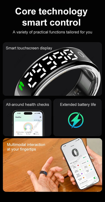 2026 New SR08 Smart Ring Men Women LED Display Screen Heart Rate Blood Oxygen Monitoring 5ATM Waterproof Multi Sports Modes Gift