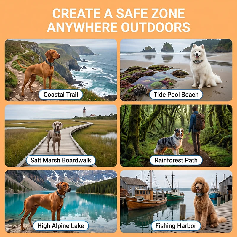 Dog Electronic Fence | Outdoor GPS Fencing System | Waterproof Wireless Fence | Dog Training Collar | Adjustable Warning Intensity | Fence Radius: 33–999 Yards | Rechargeable Smart Pet Containment System