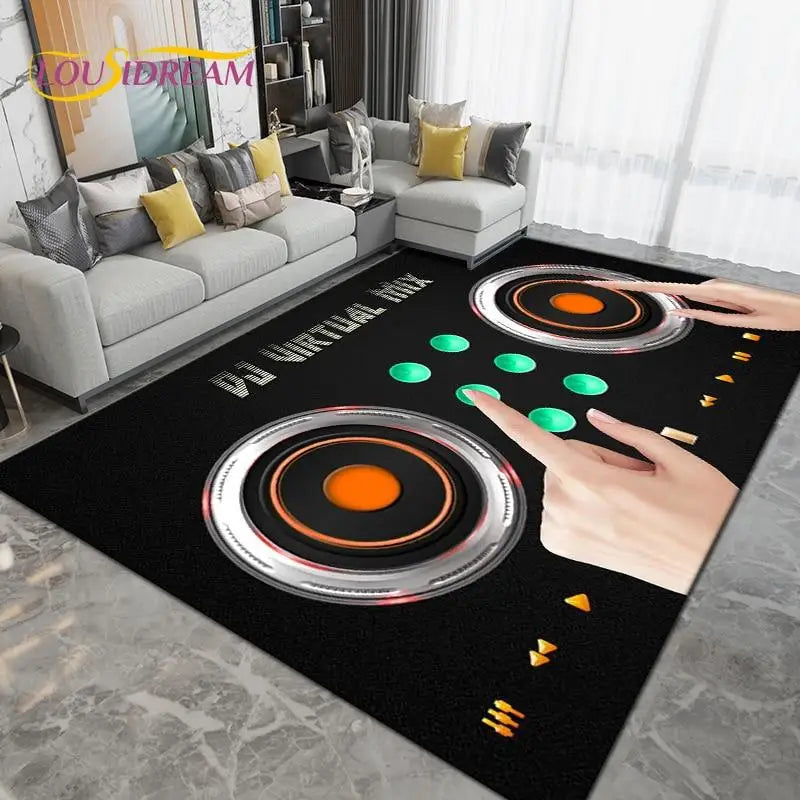 DJ Music Screen Area Rug, Creative Non-Slip Living Room Carpet, Modern Runner Floor Mat for Bedroom & Studio Decor, 1PC