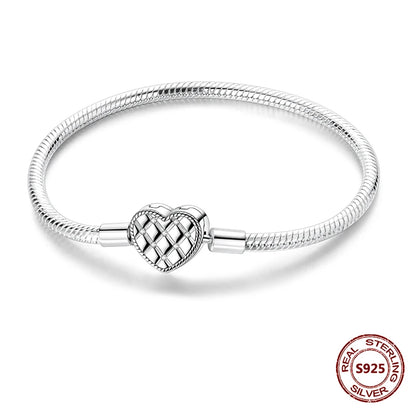 Silver 925 Bracelet Original Bracelets Colorful Zircon Heart Flower Cat Snake Chain For DIY Charms 17-20CM Luxury Jewelry Gifts
