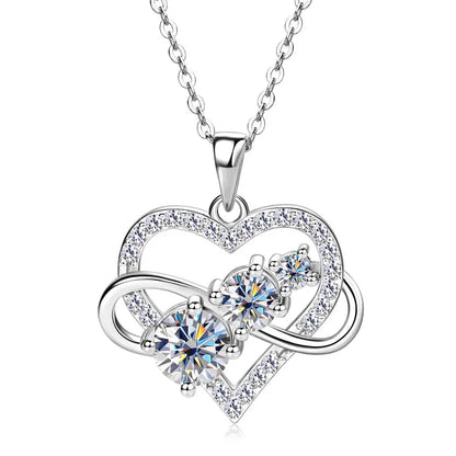RAPRGOLD Certified Moissanite Infinite Love Heart Pendant Necklace Real S925 Sterling Silver for Women Fine Jewelry Gifts Cadena